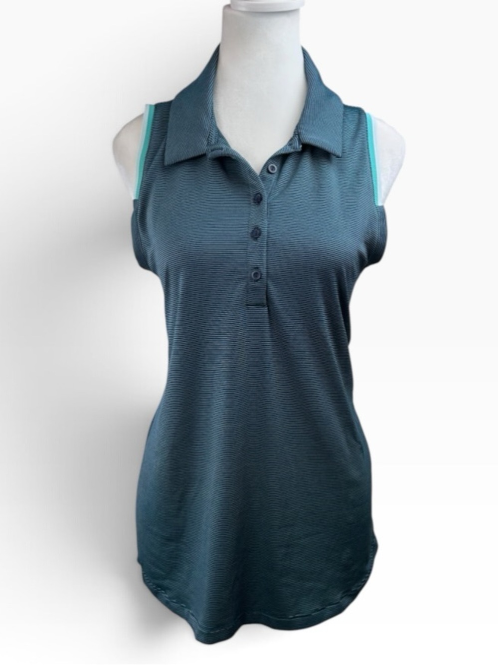 Under Armour Teal Striped Sleeveless Golf Performance Polo Size Large